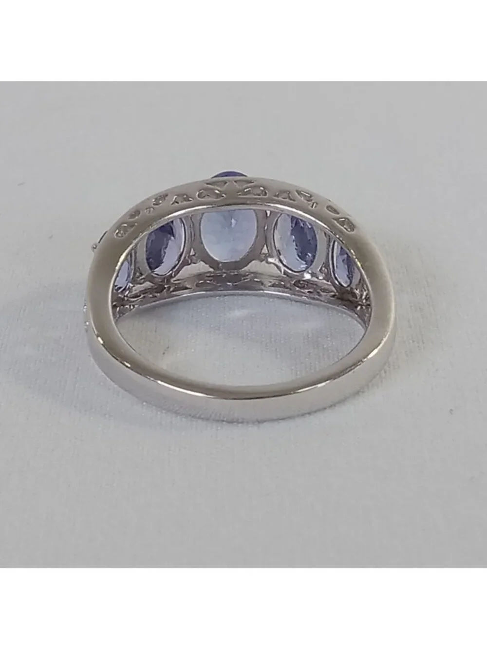 Lavendar Purple Faceted Oval Cut Stones Glass GIE 925 Sterling Silver Ring  SZ 8